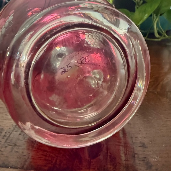 Vintage Hand-Painted Glass cranberry Decanter with Grape Design - Picture 7 of 14